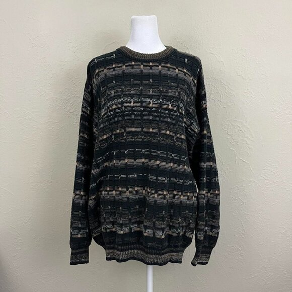 block gray and beige striped vintage 90s chunky knit sweater - Picture 2 of 8